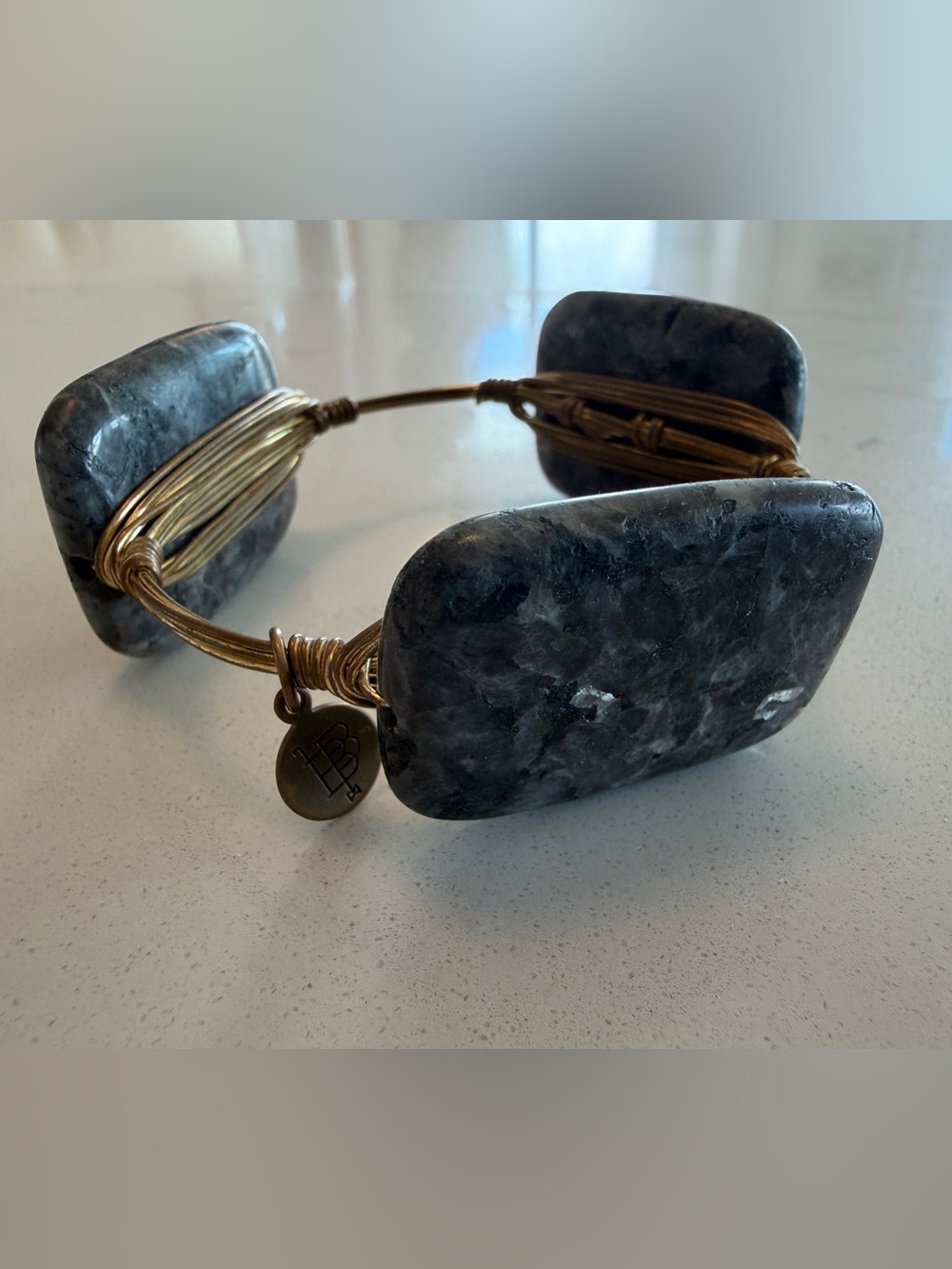 Bourbon and Bowties Gray Stone Bracelet with Gold Wire Accents